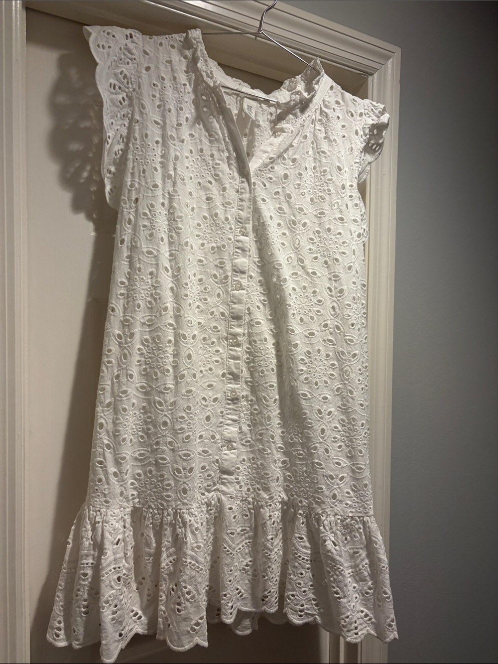 H&M White Eyelet Ruffle Mini Dress